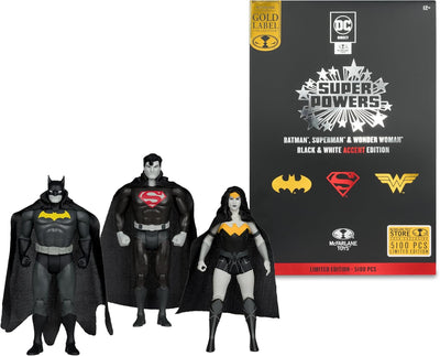 DC Super Powers Trinity Pack 4 Inch Action Figure Exclusive - Batman, Superman & Wonder Woman Black & White Gold Label