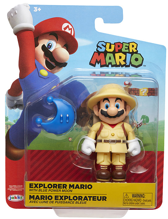 Super Mario 4 Inch Action Figure World Of Nintendo Wave 15 - Explorer Mario with Blue Power Moon